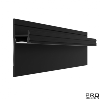 Плинтус скрытого монтажа PRO DESIGN TENEVOY 7209 2700 мм. RAL 9005 Чёрный Муар. Фотографии, цена, характеристики